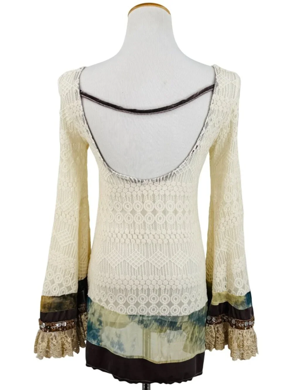 RARE Free People Embellished Bell Sleeve Lace Tunic Mini Dress S/M | Boho Indie
